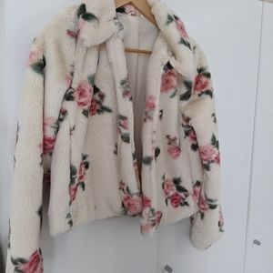 H&M Floral Faux Fur Jacket